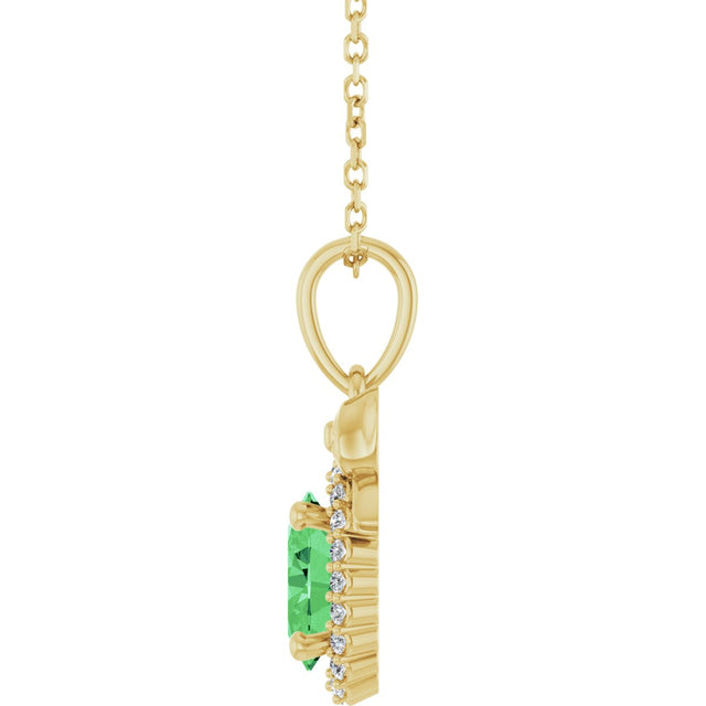 14K Gold Oval Natural Tsavorite Garnet & Natural Diamond Accented Bow Necklace or Pendant - Yellow Gold - view 3