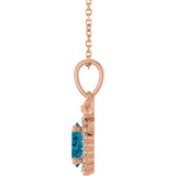 14K Gold Oval Natural London Blue Topaz & Natural Diamond Accented Bow Necklace or Pendant - Rose Gold - view 3