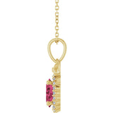 14K Gold Oval Natural Rhodolite Garnet & Natural Diamond Accented Bow Necklace or Pendant - Yellow Gold - view 3