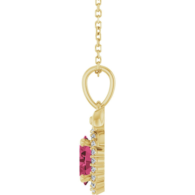 14K Gold Oval Natural Rhodolite Garnet & Natural Diamond Accented Bow Necklace or Pendant - Yellow Gold - view 3