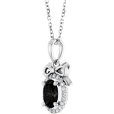 Platinum Oval Natural Black Onyx & Natural Diamond Accented Bow Necklace or Pendant - view 2