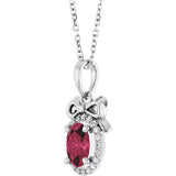 Platinum Oval Natural Rhodolite Garnet & Natural Diamond Accented Bow Necklace or Pendant - view 2