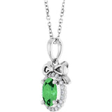 14K Gold Oval Natural Tsavorite Garnet & Natural Diamond Accented Bow Necklace or Pendant - White Gold - view 2
