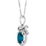 14K Gold Oval Natural London Blue Topaz & Natural Diamond Accented Bow Necklace or Pendant - White Gold - view 2
