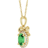 14K Gold Oval Natural Tsavorite Garnet & Natural Diamond Accented Bow Necklace or Pendant - Yellow Gold - view 2