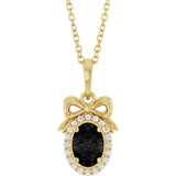 14K Gold Oval Natural Black Onyx & Natural Diamond Accented Bow Necklace or Pendant - Yellow Gold