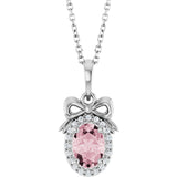 Platinum Oval Natural Pink Morganite & Natural Diamond Accented Bow Necklace or Pendant