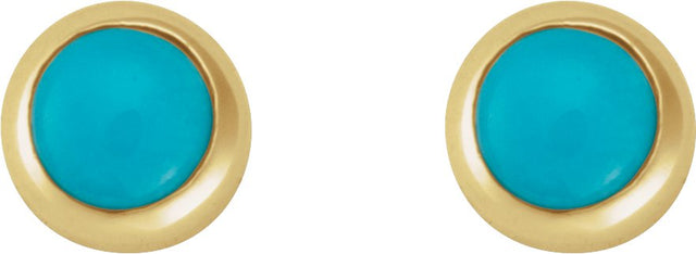 14K Gold Natural Turquoise Round Rose-Cut Bezel-Set Earrings - Yellow Gold - view 5
