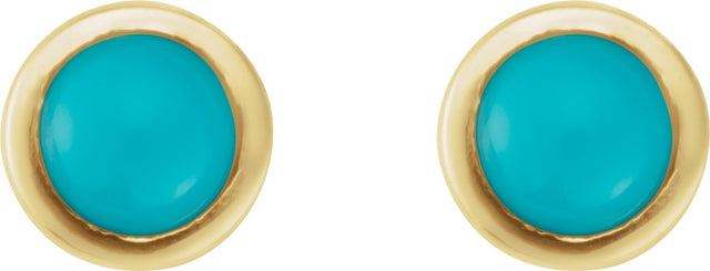 14K Gold Natural Turquoise Round Rose-Cut Bezel-Set Earrings - Yellow Gold - view 5