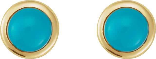 14K Gold Natural Turquoise Round Rose-Cut Bezel-Set Earrings - Yellow Gold - view 5