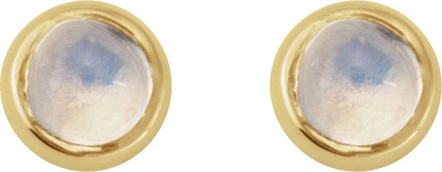 14K Gold Natural Rainbow Moonstone Round Rose-Cut Bezel-Set Earrings - Yellow Gold - view 5