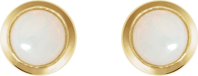 14K Gold Natural White Opal Round Rose-Cut Bezel-Set Earrings - view 5