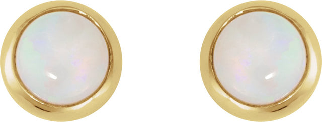 14K Gold Natural White Opal Round Rose-Cut Bezel-Set Earrings - view 5