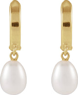 14K Gold Cultured White Freshwater Pearl Pearl Hoop Earrings - Yellow Gold - view 2