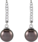 14K Gold Cultured Gray Tahitian Pearl & Natural Diamond Accented Pearl Earrings - view 2
