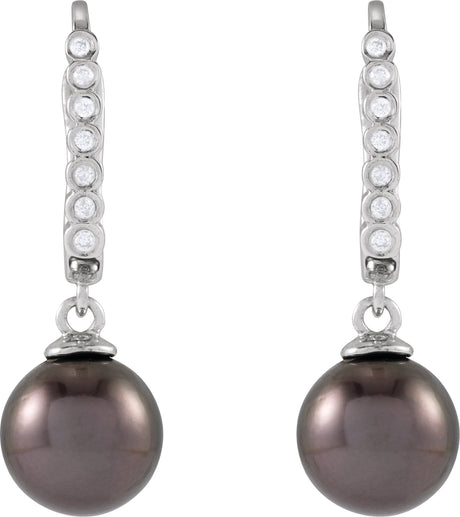 14K Gold Cultured Gray Tahitian Pearl & Natural Diamond Accented Pearl Earrings - view 2