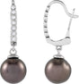 14K Gold Cultured Gray Tahitian Pearl & Natural Diamond Accented Pearl Earrings