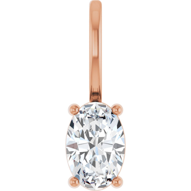 14K Gold Oval Natural White Sapphire Solitaire Pendant – 6x4mm - Rose Gold