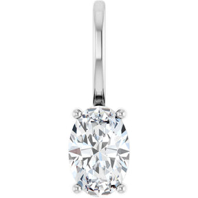 14K Gold Oval Natural White Sapphire Solitaire Pendant – 6x4mm - White Gold