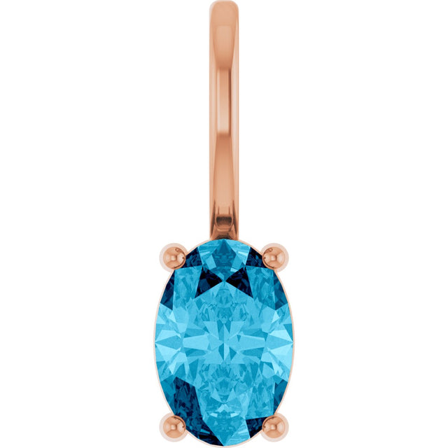 14K Gold Oval Natural Aquamarine Solitaire Pendant – 6x4mm - Rose Gold