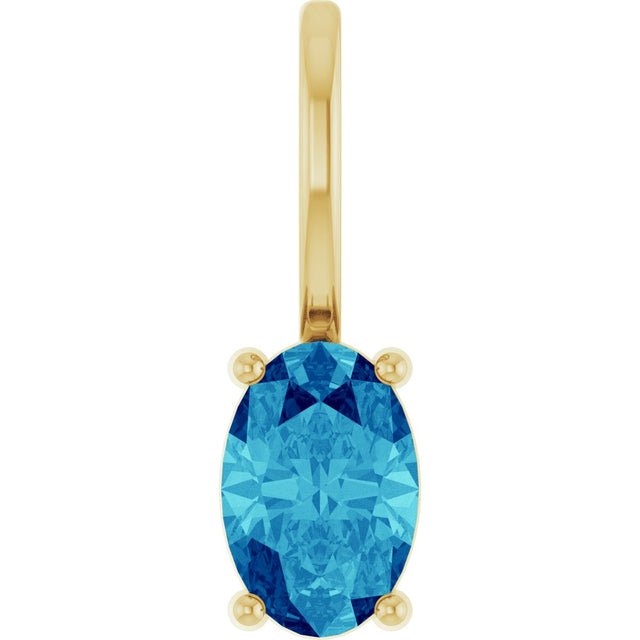 14K Gold Oval Natural Blue Zircon Solitaire Pendant – 6x4mm - Yellow Gold