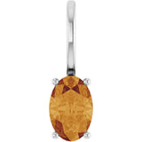 14K Gold Oval Natural Citrine Solitaire Pendant – 6x4mm - White Gold