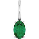 14K Gold Oval Lab-Grown Emerald Solitaire Pendant – 6x4mm - White Gold