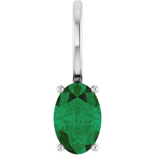 14K Gold Oval Lab-Grown Emerald Solitaire Pendant – 6x4mm - White Gold