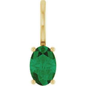 14K Gold Oval Natural Emerald Solitaire Pendant – 6x4mm - Yellow Gold
