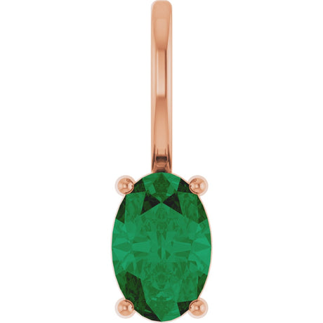 14K Gold Oval Lab-Grown Emerald Solitaire Pendant – 6x4mm - Rose Gold