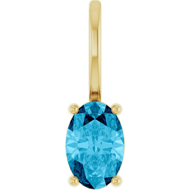 14K Gold Oval Natural Aquamarine Solitaire Pendant – 6x4mm - Yellow Gold