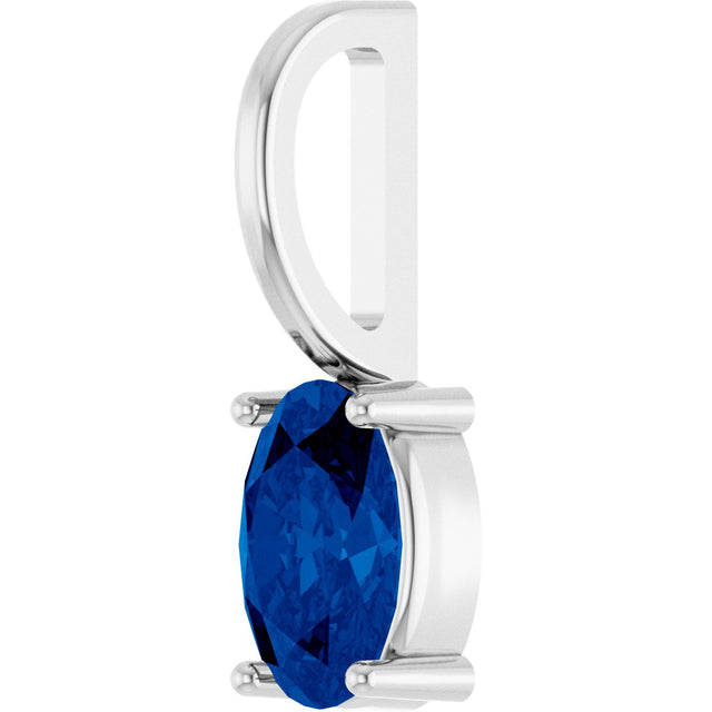 14K Gold Oval Lab-Grown Blue Sapphire Solitaire Pendant – 6x4mm - White Gold - view 2