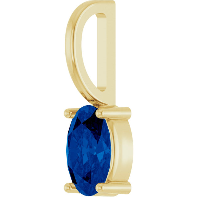 14K Gold Oval Lab-Grown Blue Sapphire Solitaire Pendant – 6x4mm - Yellow Gold - view 2