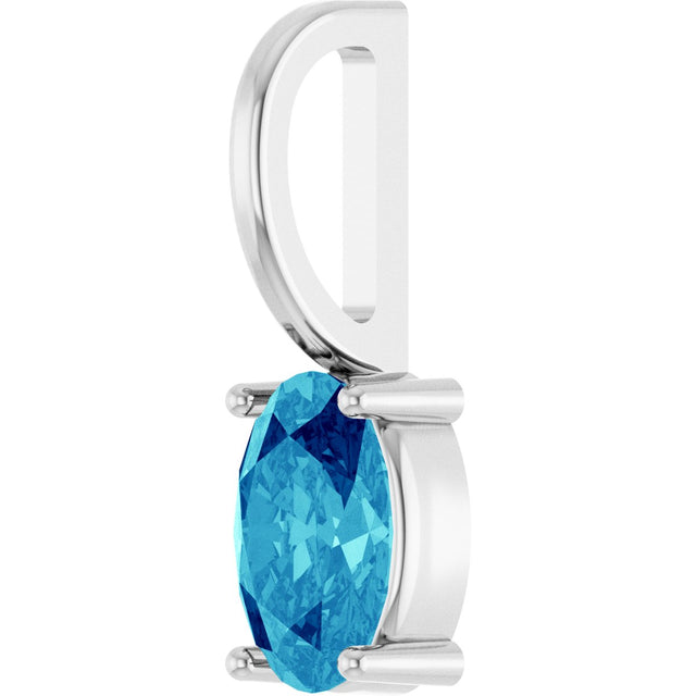 14K Gold Oval Natural Blue Zircon Solitaire Pendant – 6x4mm - White Gold - view 2