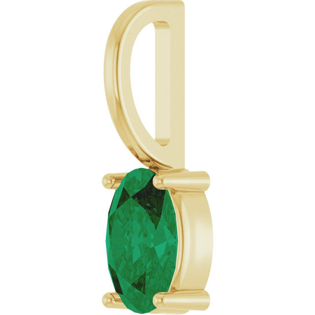 14K Gold Oval Lab-Grown Emerald Solitaire Pendant – 6x4mm - Yellow Gold - view 2