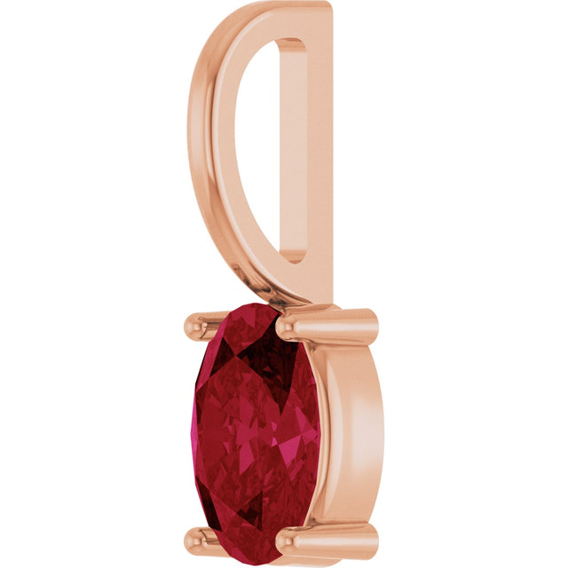 14K Gold Oval Natural Ruby Solitaire Pendant – 6x4mm - Rose Gold - view 2