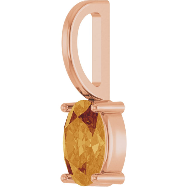14K Gold Oval Natural Citrine Solitaire Pendant – 6x4mm - Rose Gold - view 2