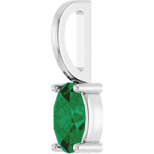 14K Gold Oval Natural Emerald Solitaire Pendant - White Gold - view 2