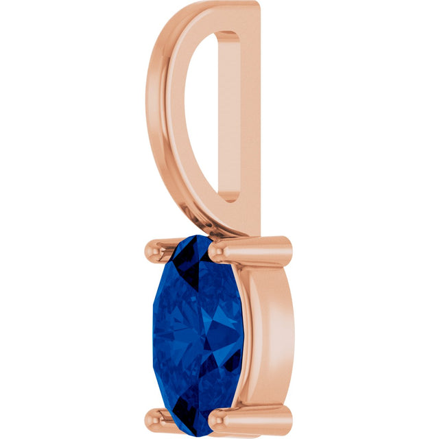 14K Gold Oval Lab-Grown Blue Sapphire Solitaire Pendant - Rose Gold - view 2