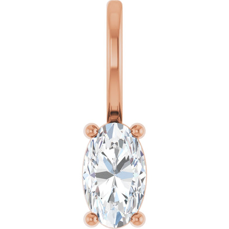 14K Gold Oval Natural White Sapphire Solitaire Pendant - Rose Gold