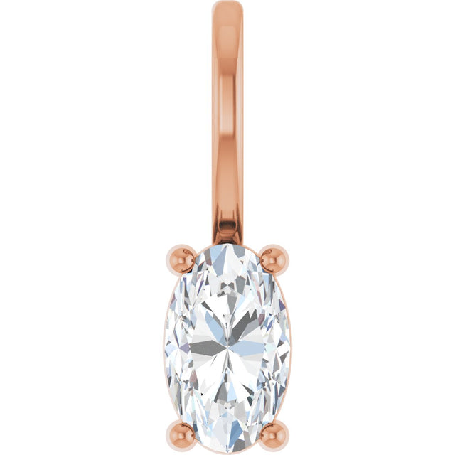 14K Gold Oval Natural White Sapphire Solitaire Pendant - Rose Gold