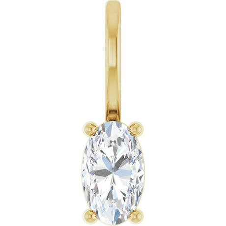 14K Gold Oval Natural White Sapphire Solitaire Pendant - Yellow Gold