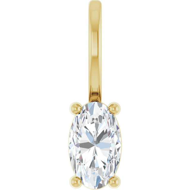 14K Gold Oval Natural White Sapphire Solitaire Pendant - Yellow Gold