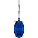 14K Gold Oval Lab-Grown Blue Sapphire Solitaire Pendant - White Gold