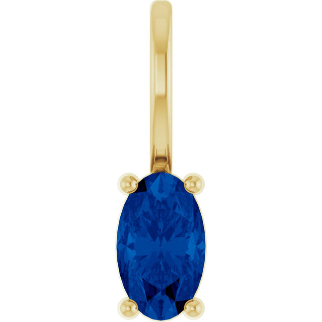 14K Gold Oval Lab-Grown Blue Sapphire Solitaire Pendant - Yellow Gold