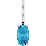 14K Gold Oval Natural Blue Zircon Solitaire Pendant - White Gold