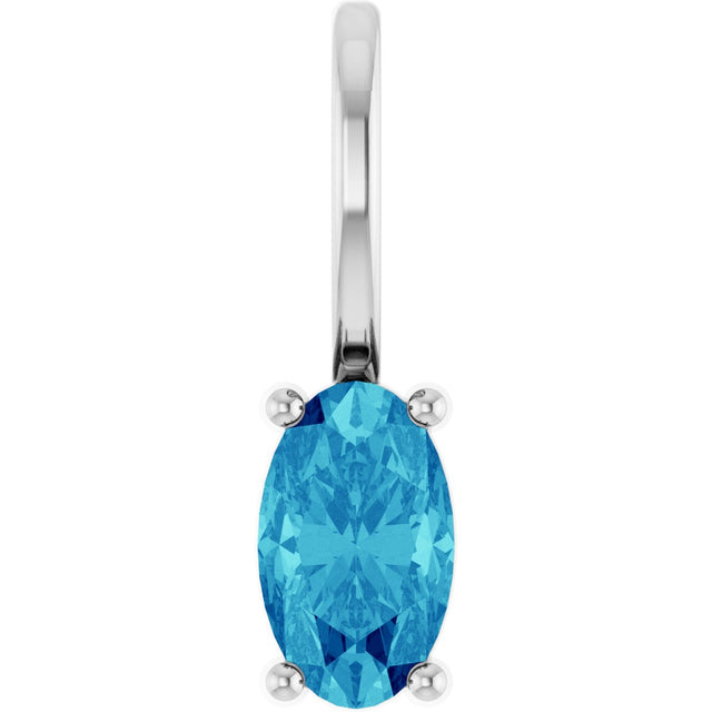 14K Gold Oval Natural Blue Zircon Solitaire Pendant - White Gold