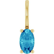 14K Gold Oval Natural Blue Zircon Solitaire Pendant - Yellow Gold