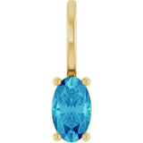 14K Gold Oval Natural Blue Zircon Solitaire Pendant - Yellow Gold