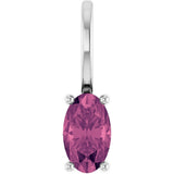 14K Gold Oval Natural Pink Tourmaline Solitaire Pendant - White Gold